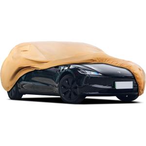 Heavy Duty Outdoor Car Cover Custom Fit for Tesla Model 3, Windproof All Weather Waterproof Sun Rain UV Dust Snow Protection Outdoor Car Covers (brown)