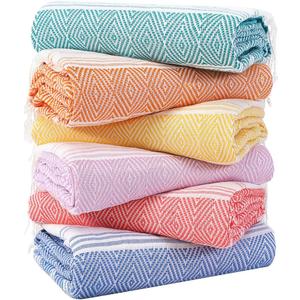 Genovega 6 Packs Oversized Turkish Beach Towels Set Bulk 74"x38" Extra Large Sand Free Quick Dry Swim Bath Camping Pool Towel Travel Blanket Adult Essentials Cruise Accessories Vacation Stuff (Coral Blue Pink Orange Yellow Green)