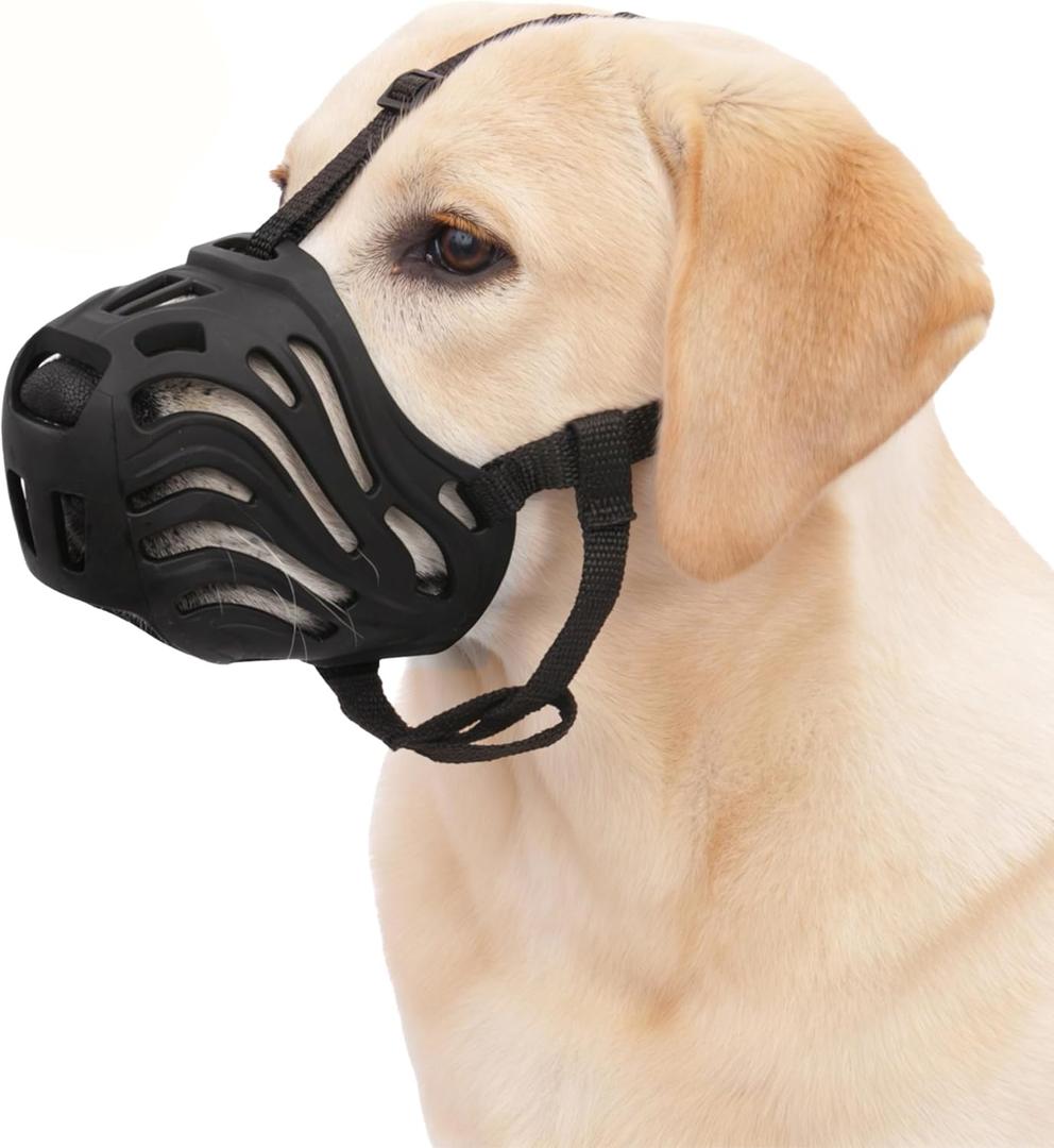 Dog Muzzle for Large Dogs, Silicone Basket Dog Muzzle for Large and Medium Dogs Breed Can Prevent Eating Chewing and Barking for Grooming Trimming Training(Black, S-4)