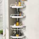 Upgrade Sturdy Shower Caddy Tension Pole Corner Shower Caddy Bathroom Organizer 18/8 Stainless Steel Rustproof 4 Tier Adjustable Shelves for Bathtub Shampoo Accessories Storage Rack 32-122inch (White)