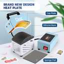 Hat Press, Mini Hat Press Heat Machine for Caps Hats with 5.4" * 3.1" Curved Teflon Coated Heat Plate & Safety Base for Heat Transfer Vinyl, Sublimation and DIY Projects, Blue White
