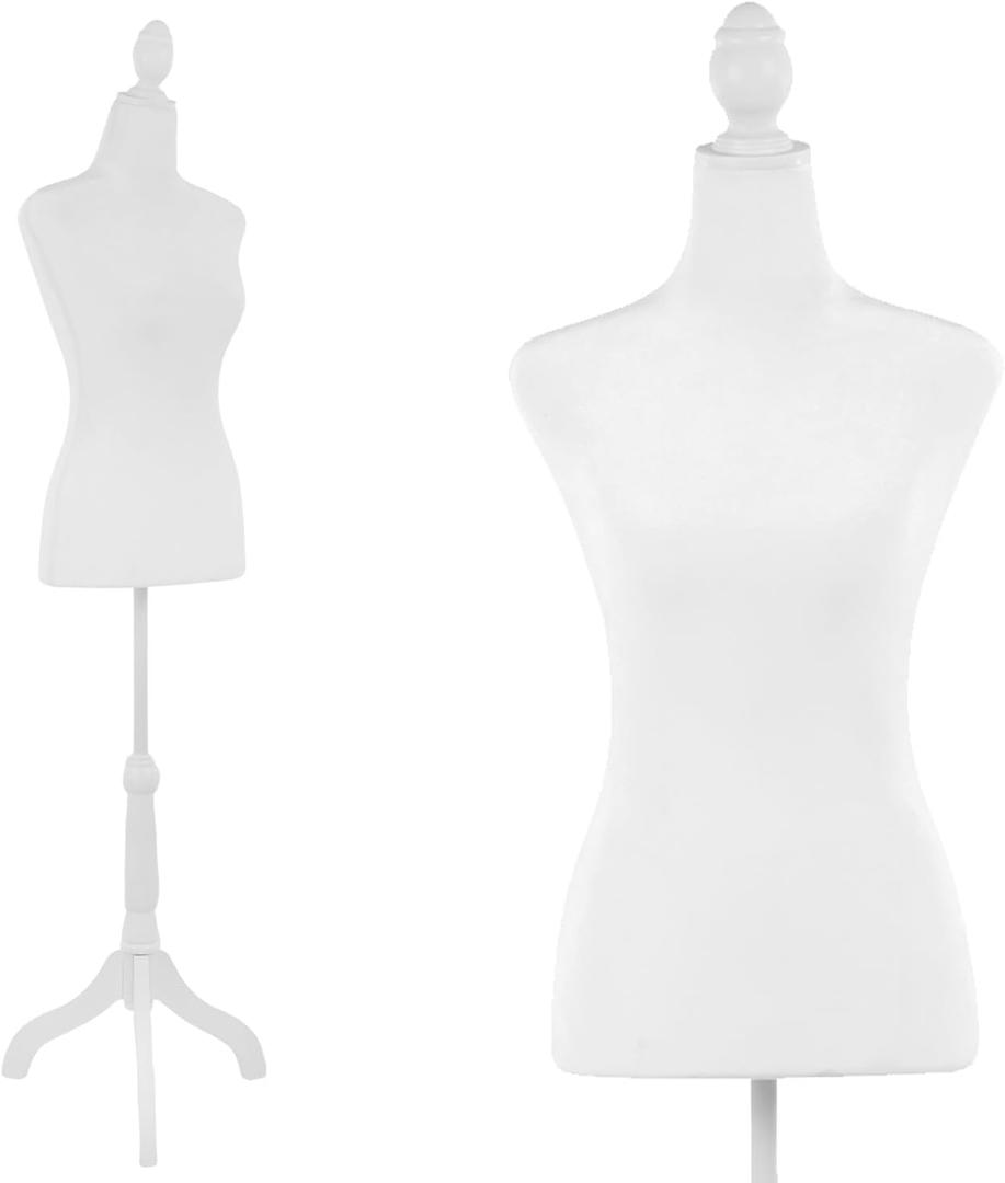 FDW Female Mannequin Body Dress Form Sewing Mannequin Torso Manikin with Tripod Base Stand Adjustable Mannequin for Sewing Clothes Display (White)