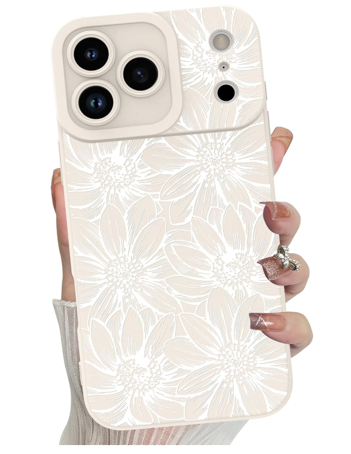 MZELQ for iPhone 17 Pro Case 2025 Case, Silicone Sunflower Floral Flower Cute Pattern, Camera Protection Soft Slim Shockproof for Girls Women -White