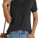 Womens Short Sleeve T Shirts Pleated Dressy Casual Crewneck Loose Fit Tee Trendy Summer Tops Blouses 2025 (Black)
