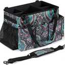Large Wearable Cleaning Caddy Bag, Cleaning Caddy Organizer with Handle | Shoulder & Waist Strap, Cleaning Supplies Organizer Tote with Foldable Dividers for Cleaner Housekeeper (Flower-pattern)