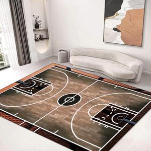Sports Area Rug 5'x6' Floor Mat Non-Slip Kids Rugs Washable for Living Room Dining Dorm Room Bedroom Home Decor Carpet Basketball Court Wooden Floor