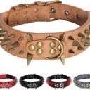 Beirui Heavy Duty Spiked Leather Dog Collar 2 inch Wide - Anti-Bite Sharp Rivet Studded Dog Collar for Medium Large Dogs Pit Bull Mastiff Bulldog (Brown,Neck for 18-23",Total Length 25.5") 