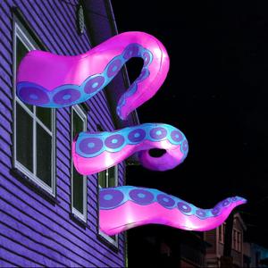Joiedomi 3 Pcs Halloween Inflatables Octopus Tentacle Outdoor Window Decorations, Octopus Legs with Build-in LEDs, Halloween Front Door Window Roof Prop, Outdoor Holiday Blow Up Decor for Garden Lawn (Purple)