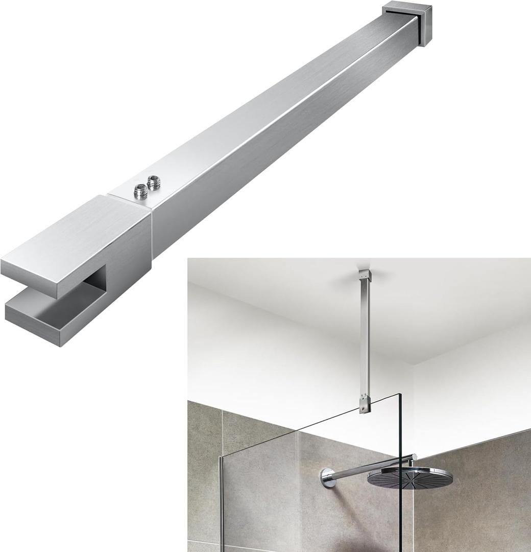 Shower Door Rod, 18 1/5"(462mm)-31 7/10"(805mm) Length Stainless Steel Ceiling-to-Glass Support Bar, for 1/4"(6mm) to 3/8"(10mm) Thick Frameless Glass Door, Brushed Nickel Bracket