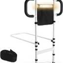 Three Grab Bars Bed Rails for Elderly Adults Safety, Bed Assist Rail with Leg, Adjustable Bedside Handle for Seniors Fall Prevent Bed Cane, Medical Bed Rail Fits Queen, King, Full, Twin