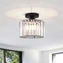 BUXVRCS Semi Flush Mount Modern Chandelier, Crystal Ceiling Light Fixture, Small Close to Ceiling Light for Living Room, Bedroom, Hallway, Bathroom, Kitchen, Entryway with E26 Base (Black)