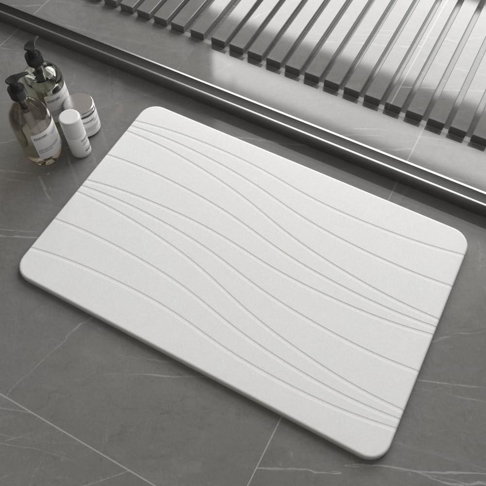 Drvykkn Fast Drying Stone Bath Mats for Bathroom, Non-Slip Diatomaceous Earth Bath Mat, Super Absorbent Bath Mat Stone (23.6''×15.4" White Flow)
