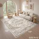 Area Rug 9x12 Washable Vintage - Soft Traditional Rugs for Living Room Large Non Slip Backing with Low Pile Farmhouse Oriental Retro Carpet for Bedroom Dining Room or Home Office - Tea Brown