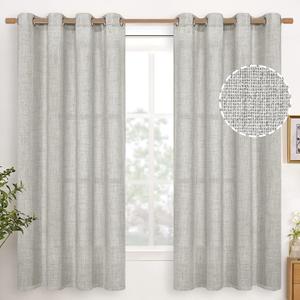  Light Grey Linen Semi Sheer Curtains 63 Inches Long for Bedroom 2 Panels - Textured Light Filtering Window Drapes with Bronze Grommet Privacy for Living Room, 2 Panels, 52 X 63 Inch
