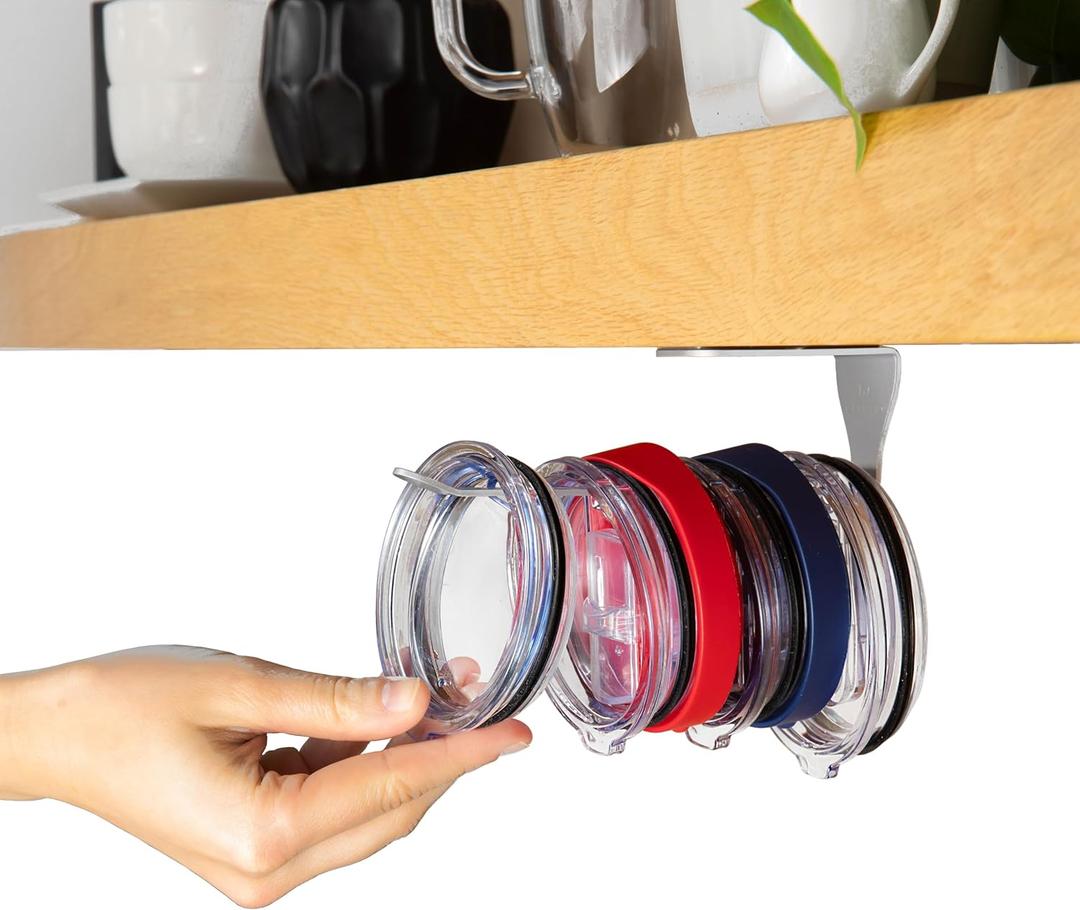 ELYPRO - Tumbler Lid Organizer, Under-Cabinet Cup Lid Holder for Stanley, Yeti, Hydro Flask, Self-Adhesive Under-Cabinet Mount, Kitchen Cabinets and Countertops Organization, Steel (Drink Lids)