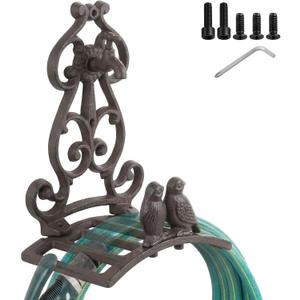 Garden Hose Holder Cast Iron Heavy Duty Wall Mounted Water Hose Holder Reel Decorative Three Pipe Rack Reel Outdoor Storage Hook for 20FT-50FT Pipe for Garden, Yard, Patio(6.9 x 4.9 x 9.5 Inches)