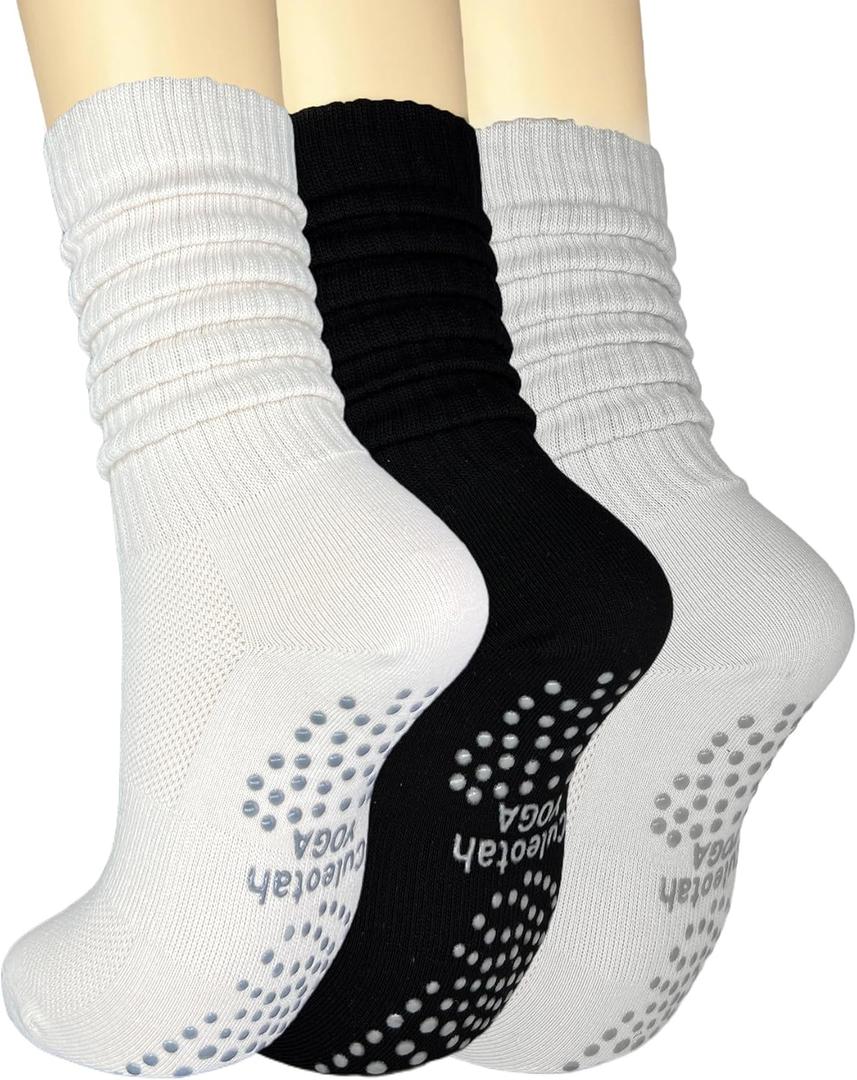 Grip Pilates Socks Slouch Socks with Grip for Yoga Slouchy Grippy Socks Women Scrunch Pilates Socks