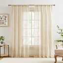 Jubilantex Leaf Lace Sheer Curtains for Bedroom 95" Long Beige Botanical Leaf Knitted Lace Curtain Panels Rod Pocket Light Filtering Drapes,52" W
