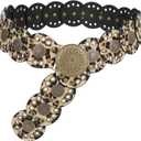 WHIPPY Western Belts for Women Vintage Disc Waist Belts Concho Leather Belts Boho Waist Belt for Dress Jeans (Fit Waist Size Below 43", Lepard(bronze Buckle))