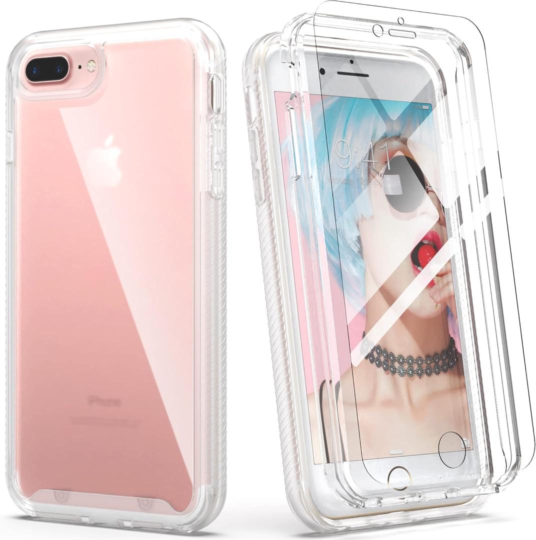 IDweel for iPhone 8 Plus & 7 Plus Case, Full-Body Sturdy Shockproof Case with Screen Protector, Heavy Duty Shock Resistant Hybrid Cover, Clear
