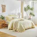 Tufted Dots Ruffle Comforter Set Full/Queen Size, 3 Pieces Yellow Vintage Farmhouse Shabby Chic Comforters, Jacquard Boho Bohemian Bedding Set for All Season (1 Ruffled Comforter+ 2 Pillow Shams)