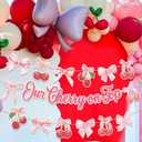 Our Cherry on Top Decorations - Pink Cherry Bow Party Garland for Birthday, First Baby Shower, and Valentines Themed Celebrations