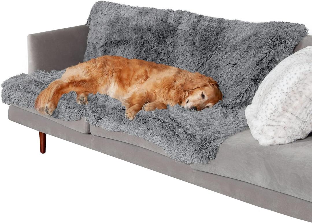 Furhaven Waterproof Throw Blanket for Dogs & Indoor Cats, Washable - Shaggy Plush Calming Long Faux Fur & Velvet Dog Blanket - Gray, Extra Large/XL