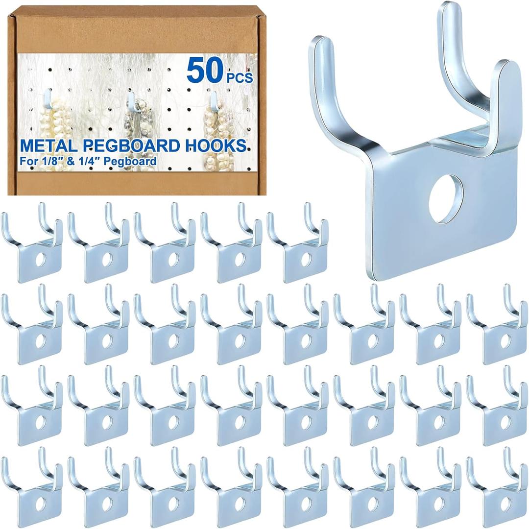 Tandefio Pegboard Hooks Metal Prong Hook Peg Board for Hanging Hangers for Wall Picture Jewelry Display Tool(Silver,50 Pcs)