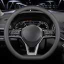 LKWLIKEI Nappa Leather D Shape car Steering Wheel Cover, Non-Slip, BreathableUniversal 15 inch.D Shape Black