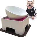 Bulldog Bowl Anti-Slip Dog Cat Dish Detachable Rubber Dog Bowl Pet Sterile Tilted Pet Feeder Slope Base (WhiteCeramic Bowl, 1.5 Cup (Small/Medium Dog))