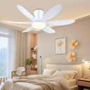 GJeg Ceiling Fans with Lights,42" Low Profile Ceiling Fan with Light and Remote Control,Flush Mount, Reversible, Dimmable, Noiseless, White Ceiling Fan for Bedroom