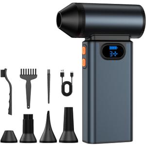 Metal Electric Compressed Air Duster, 300000RPM High Speed Rechargeable Air Blower&Pump for Leaf Blower with Digital Display, 4-Speed Modes-Brushless Motor Mini PC Dust Cleaner with Light(Black)