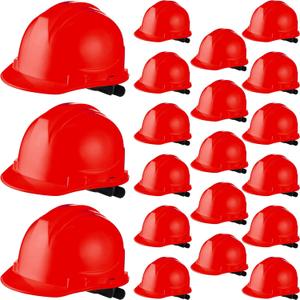 Ramede 20 Pcs 4 Pt. Suspension Hard Hat Bulk Safety Helmets Adjustable Ratchet Hard Hats with Cotton Brow Pad Ratchet Cap Style ABS Construction Hard Hats for Men Women Work Head Protection (Red)