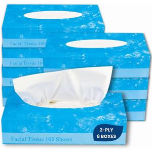 1InTheOffice Facial Tissue, Tissue Paper, Facial Tissue Paper, 2-Ply, Soft and Strong, Flat Box, White, 100 Sheets/Box, 8 Boxes