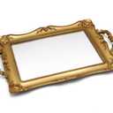 Antique Decorative Gold Framed Square Mirror Tray, Jewelry & Cosmetics Organizer for Dresser, Square - 9.5" W x 14.5" L (Golden)