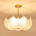 AGV LIGHTING Elegant Glass Chandelier Ceiling Light Fixture, Large Semi Flush Mount Ceiling Light, Gold Brass Finish with Frosted Glass Leaf Shades, Flush Ceiling Fixture for Bedroom, Dining Room