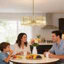 Gold Crystal Chandelier for Dining Room, 6-Light Modern Semi Flush Mount Ceiling Lighting Fixtures, Round Kitchen Fixtures Ceiling, Hanging Drum Pendant Lights for Living Room Bedroom Foyer, 19IN, E26