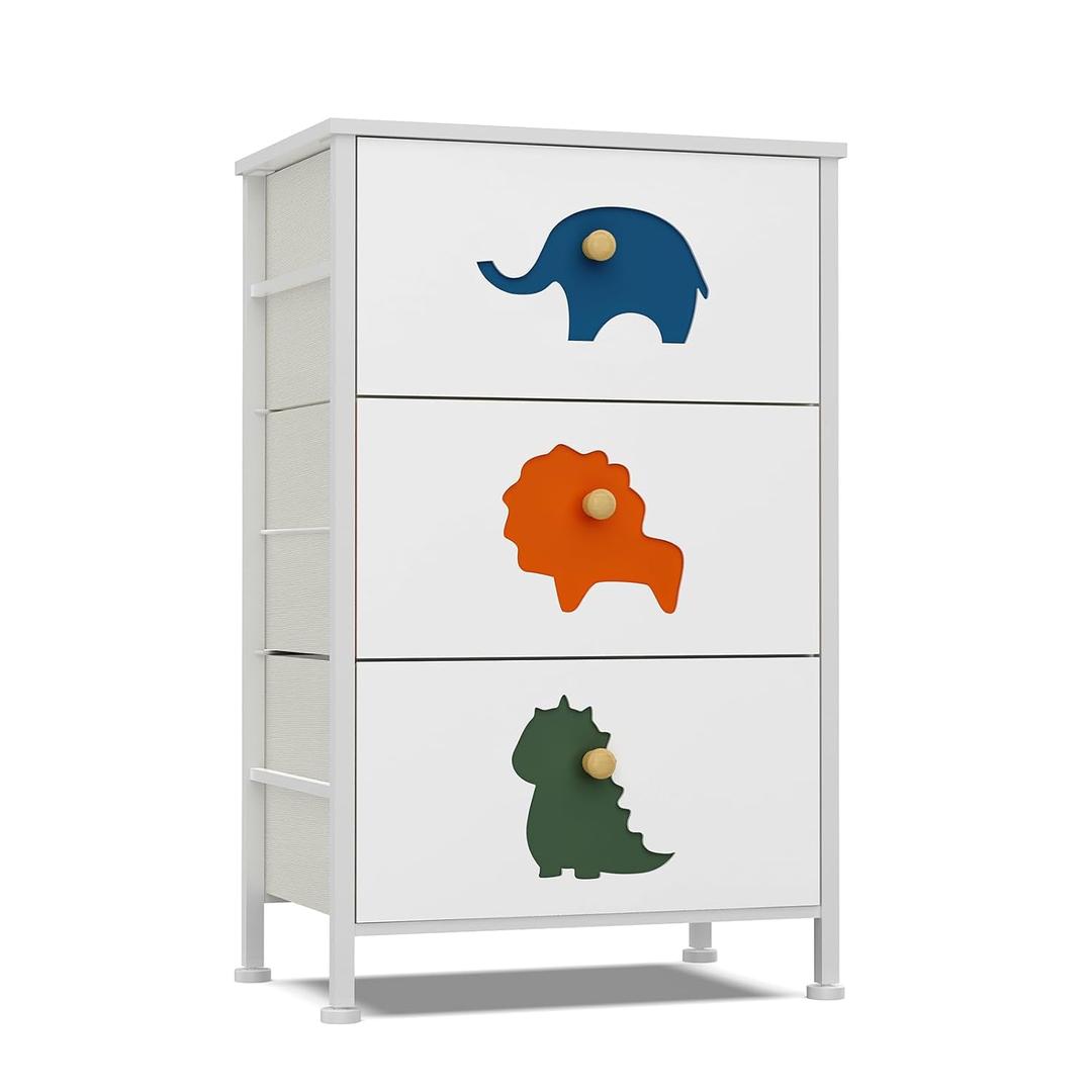 FRAPOW Kids Dresser for Bedroom, Baby Dresser with 3 Fabric Drawers Tall Storage Organizer for Toddler Child with Wood Top Metal Frame for Living Room, Nursery, Closet, Apartment