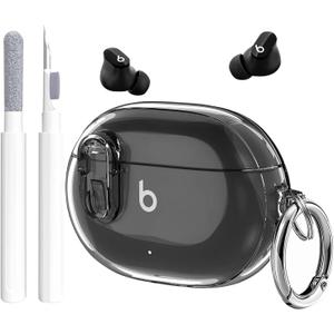 Beats Studio Buds/Studio Buds Plus Case Cover Clear 2021/2023 Men Lock Clip with Clean Kit, GARTOO Protective Case and Clean Pen Compatible with Beat Studio Bud Plus for Women Girls Kids Clear Black