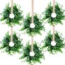 6 Pcs Mini Green Boxwood Candle Rings Wreaths Spring Summer Kitchen Cabinet Swags Wreath 3 Inch Wedding Rings Wreaths Pillar Candle Holder for Wedding Home Door Tabletop Decor