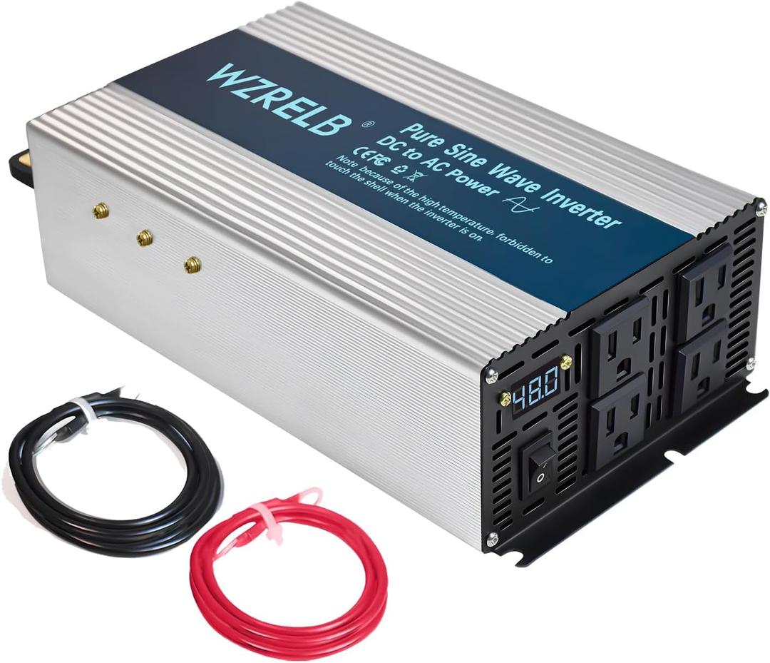 WZRELB 2000W Pure Sine Wave Inverter 48V DC to 110V 120V AC, Car Power Inverter with 4 AC Outlets, LED Display,Off-Grid Portable Power Converter for Home, RV, Truck, Camping
