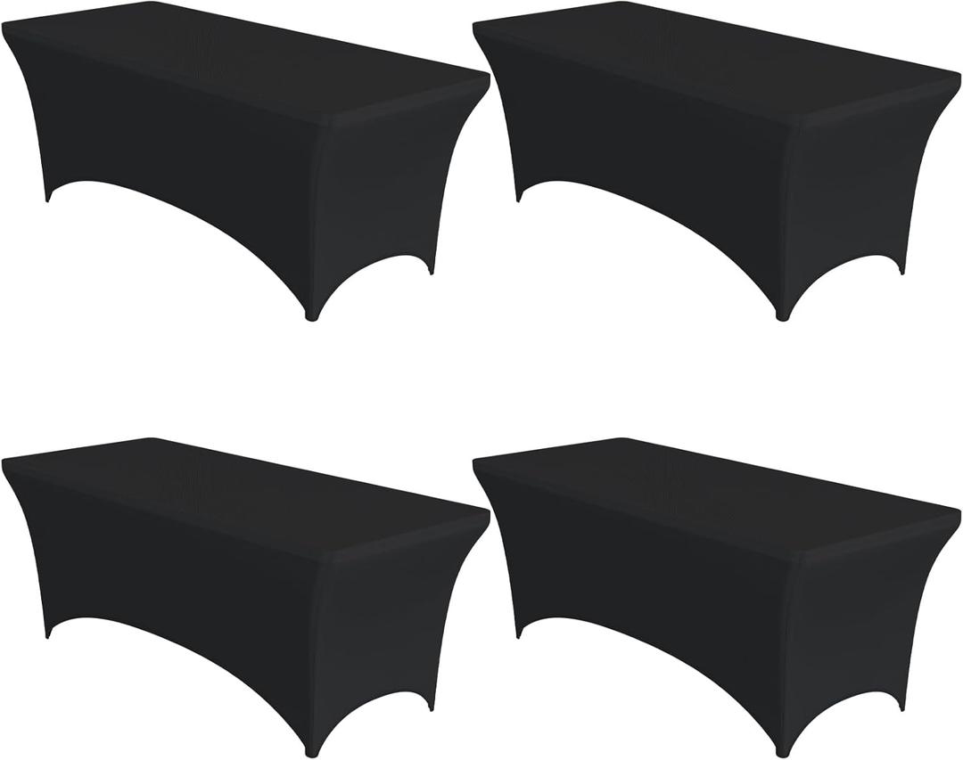 Niuara 4-Pack Black Spandex Tablecloths 72"x30"x30" Stretch Fitted Table Covers for 6ft Rectangle Folding Tables, Wrinkle-Resistant Tablecloth for Wedding, Banquet & Outdoor Events