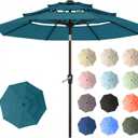 10ft Patio Umbrella, 3 Tier Outdoor Market Table Umbrellas with 8 Fiberglass Ribs and Push Button Tilt, Windproof, Vented Canopy, UV Protection for Deck, Pool, Backyard