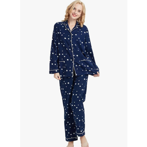 GLOBAL Women's Flannel Pajamas Set 100% Cotton PJs for Women Long Sleeve Button Drawstring Waist Warm Loungewear Sleepwear M