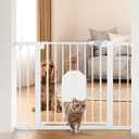 Babelio Auto Close Baby Gate with Cat Door,29-43" Metal Gate for Doorway,Stairs, House,Easy Walk Thru with Pet Door,Includes 4 Wall Cups and 3 Extension Pieces,White