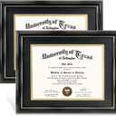 GraduationMall 8.5x11 Diploma Frame with Black over Gold Mat or Display 11x14 Certificate without Mat,Solid Wood & UV Protection Acrylic,Glossy Black Finish with Gold Trim,2 Pack