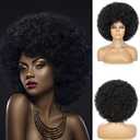 JSDshine Soft Afro Wig 70s For Women Kinky Curly Hair Wigs With Bangs Natural Looking Short Curly Wig For Men Bouncy Black Puff Synthetic Hair Wig For Daily Party Use
