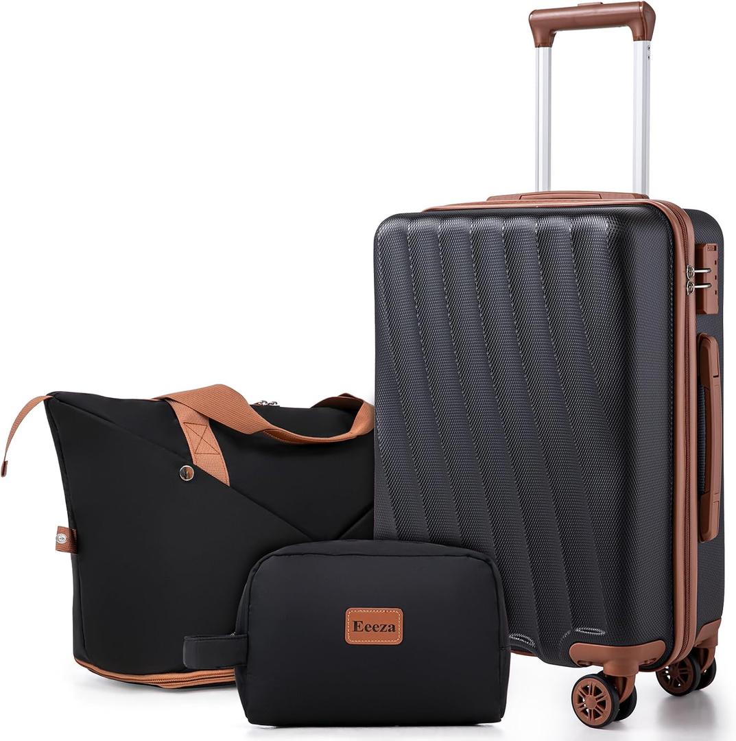 Carry on Luggage Sets 22x14x9 Airline Approved Durable Travel Luggage Suitcases with Wheels,ABS Hard Case Suitcases with Spinner Wheels,(Black,3 Piece Sets(20"/DB/TB))