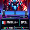 SANSUI 27 Inch Curved 240Hz Gaming Monitor FHD 1080P, 1500R Curve Computer Monitor, 130% sRGB, 4000:1 Contrast, HDR, FreeSync, MPRT 1Ms, Low Blue Light, HDMI DP Ports, Metal Stand, DP Cable Incl.