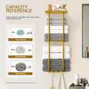 Towel Racks for Bathroom, 36.6 inch Metal Towel Storage, 8 Large Bath Towels Capacity, 3-Tier Towel Holder for Bathroom, with Shelf & 6 Hooks, Wall Mounted Towel Rack for Rolled Towels, Gold